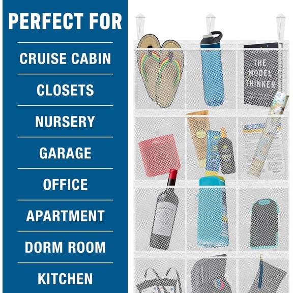 HSAPOW-Large Mesh Over-the-Door Organizer, 15-Pocket Hanging Storage for Cruise & Home (24"x60"),Travel Essential for 2026-2027, Shoe & Bathroom Organizer for Closet, Cabin, or Behind-Door Storage