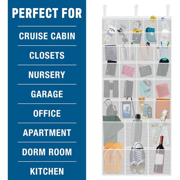 HSAPOW-Large Mesh Over-the-Door Organizer, 34-Pocket Hanging Storage for Cruise & Home (24"x60"),Travel Essential for 2026-2027, Shoe & Bathroom Organizer for Closet, Cabin, or Behind-Door Storage