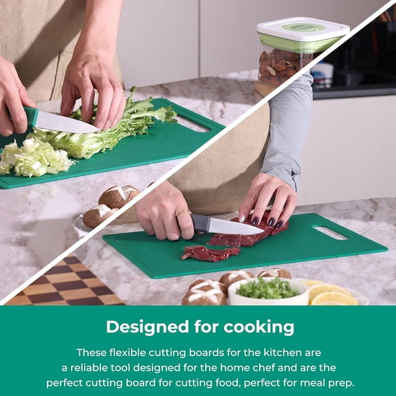 HSAPOW-Linoroso Flexible Kitchen Cutting Board - Made from BPA Free Material - Cutting Mark Prevention, 10x14 Inches, Non-Slip Design - Easy-Care Kitchen Essential, Green
