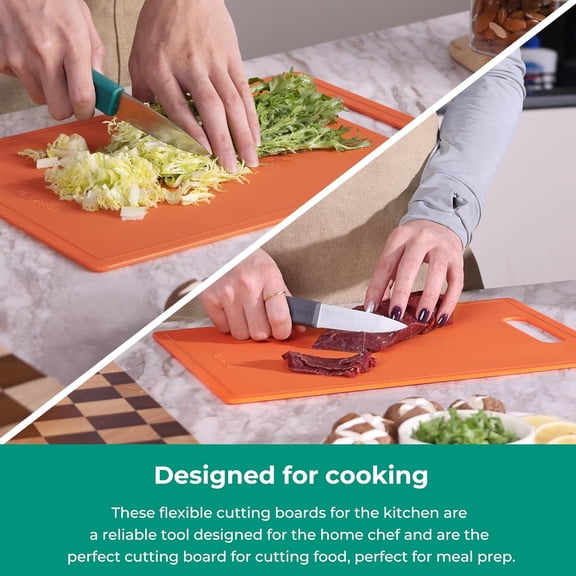 HSAPOW-Linoroso Flexible Kitchen Cutting Board - Made from BPA Free Material - Cutting Mark Prevention, 10x14 Inches, Non-Slip Design - Easy-Care Kitchen Essential, Orange