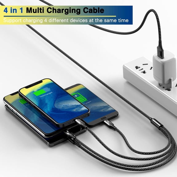 HSAPOW-Long Multi Charging Cable [2Pack/10Ft] Multi USB Cable 4 in 1 Fast Charger Cord Braided USB Cable with IP/Type C/Micro USB Port Multiple USB Charger Cable for Cell Phones Tablets & More
