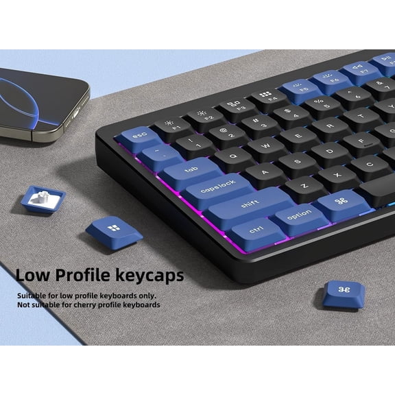 HSAPOW-Low Profile PBT keycaps,Doubleshot keycaps for Mechanical Keyboard,138-keys Black/Blue Keyboard Key caps, for Mechanical Keyboard, Compatible with ANSI/ISO,TKL, Full-Sized Layout