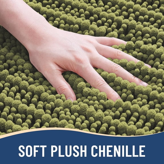 HSAPOW-Luxury Bathroom Rugs 24x16, Extra Soft Thick Absorbent Shaggy Chenille Bath Rugs, Non-Slip Machine Wash Dry, Bath Mats for Bathroom Floor, Tub and Shower, Home Decor Accessories, Willow Green