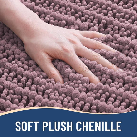 HSAPOW-Luxury Bathroom Rugs 30x17, Extra Soft Thick Absorbent Shaggy Chenille Bath Rugs, Non-Slip Machine Wash Dry, Bath Mats for Bathroom Floor, Tub and Shower, Home Decor Accessories, Deep Plum