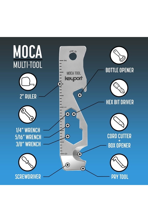 -MOCA 10-in-1 Keychain Multitool (Stainless) | EDC Multi Tool: Pry Bar, Bottle Opener, Screwdriver, Box Opener, Cord Cutter & More | TSA Key Tool | EDC Gear | For Key Organizer & Key Chain