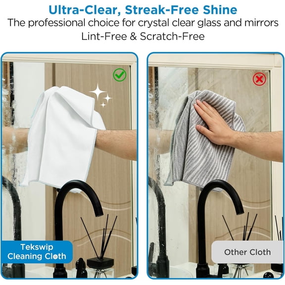 HSAPOW-Microfiber Glass Cleaning Cloth 6 Pack, 15.5x15.5 Inch White Magic Cleaning Rags, Lint Free Streak Free Reusable Towels for Windows, Mirrors, Cars, Screens, Kitchen and Stainless Steel Surface