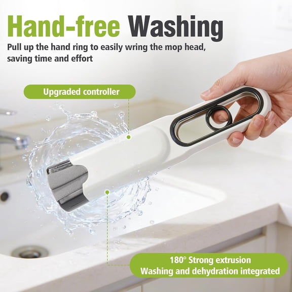HSAPOW-Mini Sponge Mop Self Wringing, Foldable Desktop Mop with Upgraded Handle + 2 Refill Heads, Compact Hand Mop for Countertop, Bathroom, Car Glass, Quick Wet & Dry Cleanup