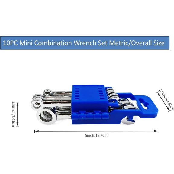HSAPOW-Mini Wrench Set, 10-Piece Small Combination Wrench Set, Ignition Wrench, Micro&Lightweight, Metric Size: 4mm, 4.5mm, 5mm, 5.5mm, 6mm, 7mm, 8mm, 9mm, 10mm, 11mm, with Unique Wrench Organizer (B