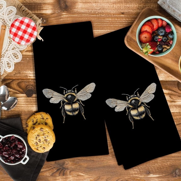 HSAPOW-Moody Bumble Bee Kitchen Towels Set of 2, Bee Bathroom Decor, Witchy Bees Dish Tea Towels for Kitchen, Bees Decorative Hand Towel for Bathroom, 16x24 Inch