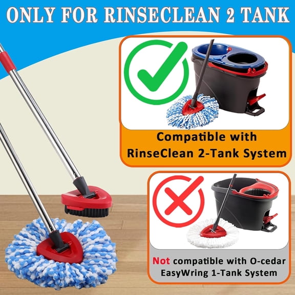 HSAPOW-Mop Heads Replacement Handle for Ocedar RinseClean 2-Tank System, 2 Microfiber Mop Refills, 1 Mop Handle (30-58in Adjustable 4-Section Pole), 2 Scrub Brush, 1 Spin Base for O Cedar RinseClean