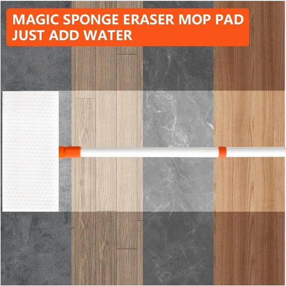 HSAPOW-Mops for Floor Cleaning,55" Handle with 10" Flat Head with 4 Magic Sponge Eraser Pads2 Microfiber Pad and 50 Dry Cleaning Cloths,for Mopping Home, Bathroom, Kitchen