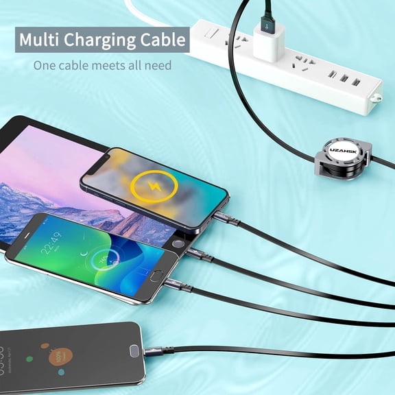 HSAPOW-Multi Charging Cable 4A, 2Pack 4 in 1 Retractable Charging Cable Car Charger,Multi Charger Cord with Type-C/Micro-USB Port for iPhone 17 16 15 14 13/Samsung Galaxy S24 S23/PS 4 5/Tablets (4Ft)