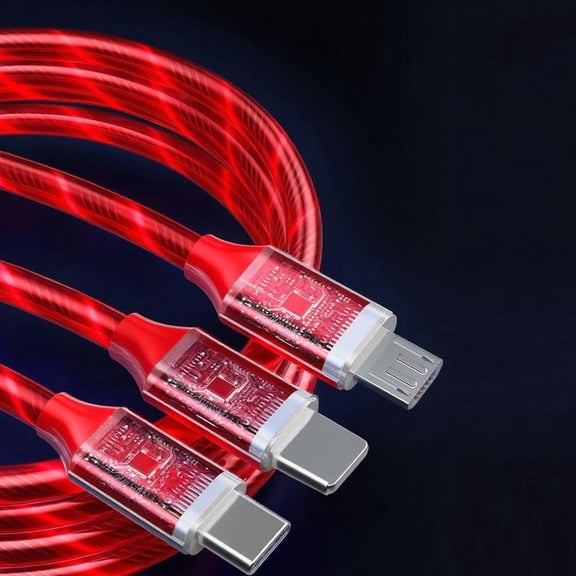 HSAPOW-Multi Ports Charger Cable 3 Combinations in One Cable USB A to USB C/Micro USB PD Fast Charging Cord Lighted Up LED Flowing Compatible with Almost All Kinds of Electric Device-47Inches Red