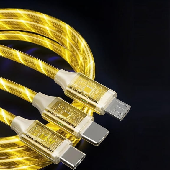 HSAPOW-Multi Ports Charger Cable 3 Combinations in One Cable USB A to USB C/Micro USB PD Fast Charging Cord Lighted Up LED Flowing Compatible with Almost All Kinds of Electric Device-47Inches Yellow