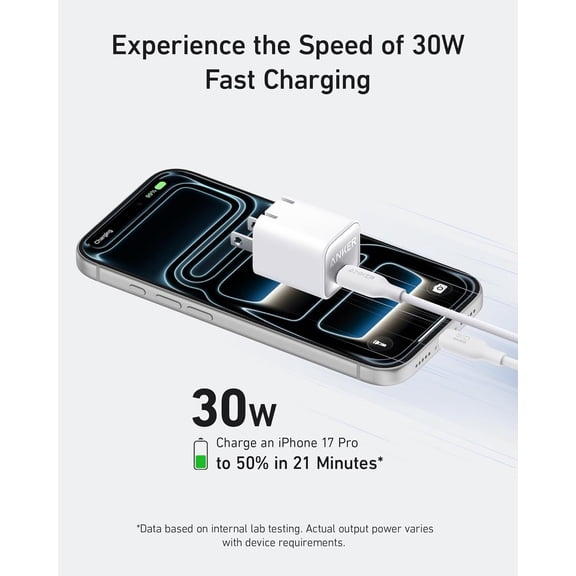 HSAPOW-Nano USB C Charger Block, 30W PIQ 3.0 Foldable iPhone Charger Fast Charging for iPhone 17/16 Series, Galaxy, iPad, Compatible with MagSafe