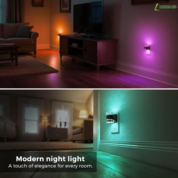 HSAPOW-Night Light, RGB Bubble Night Lights Plug into Wall, 2 Pack 10-Color Change Night Light,Dimmable Nightlights with Dusk to Dawn Sensor for Rooms Bathroom Hallway