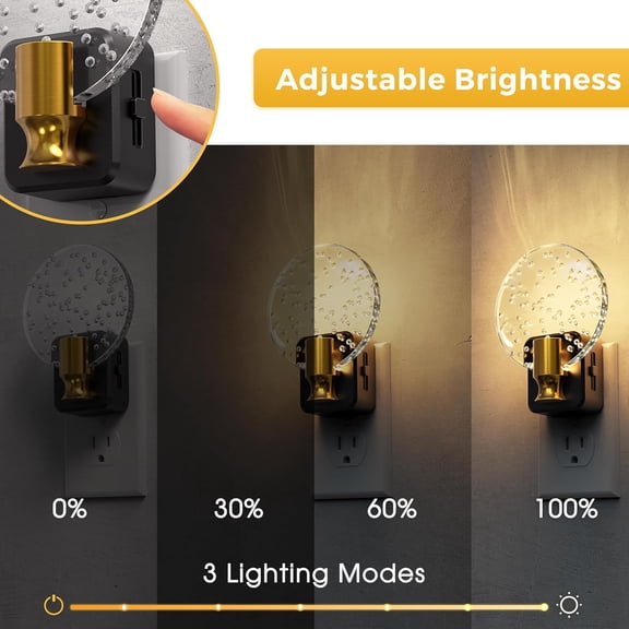 HSAPOW-Night Lights Plug into Wall, Dusk to Dawn Sensor, 3000K Soft White LED, 180 Rotating Acrylic Bubble Nightlight, 0-100lm Adjustable Brightness, for Bedroom, Bathroom, Hallway