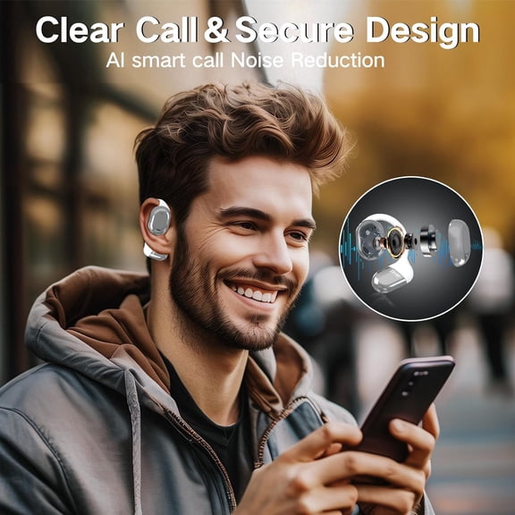 HSAPOW-Open-Ear earhooks, All-Day Comfort, 28H Battery with prolonged Wearing, IPX5 Waterproof, Compatible with Different Bluetooth Devices-White