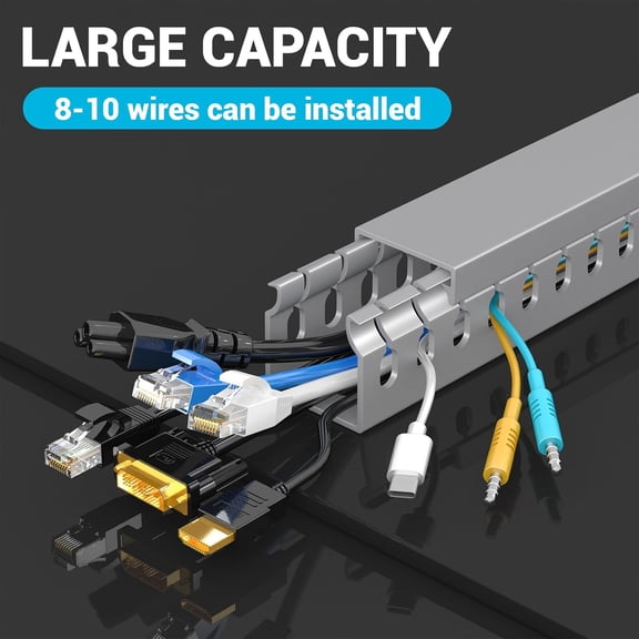 HSAPOW-Open Slot Wire Duct Kit, 62.8"(4 x 15.7) Server Rack Cable Management, Cable Management Raceway for Hide Network HDMI VGA Cable, Wiring Raceway Cable Duct, Desk Wire Channel, 4 Pack, Grey
