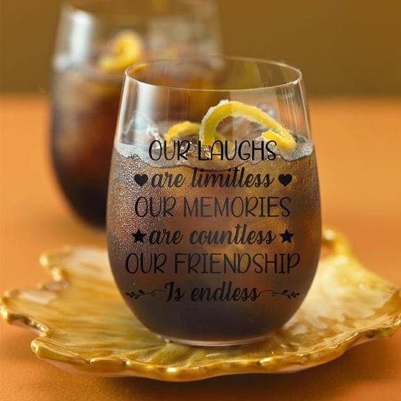 HSAPOW-Our Laughs Are Limitless Our Memories Are Countless Stemless Wine Glass With Gifts Box, Graduation Farewell Gifts For Classmate Friends Bestie, Stemless Glass For Wine Lover, Wedding Eve
