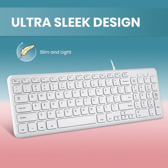 HSAPOW-PERIBOARD-213W Wired Quiet USB Scissor Keyboard - 14.45x4.76x0.70 Inches - Compact Design with Number Pad - White - US English (PERIBOARD-213US)