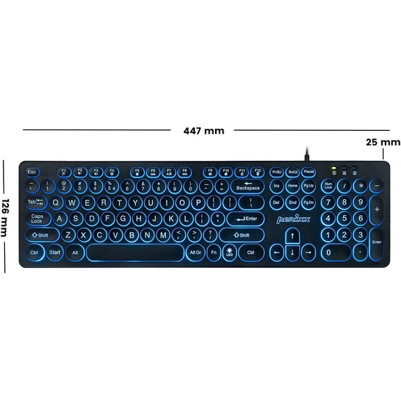 HSAPOW-PERIBOARD-317R Wired Backlit USB Keyboard - Big Print Letter - Tri-Color Illuminated LED - Stylish Round Keycaps - US English