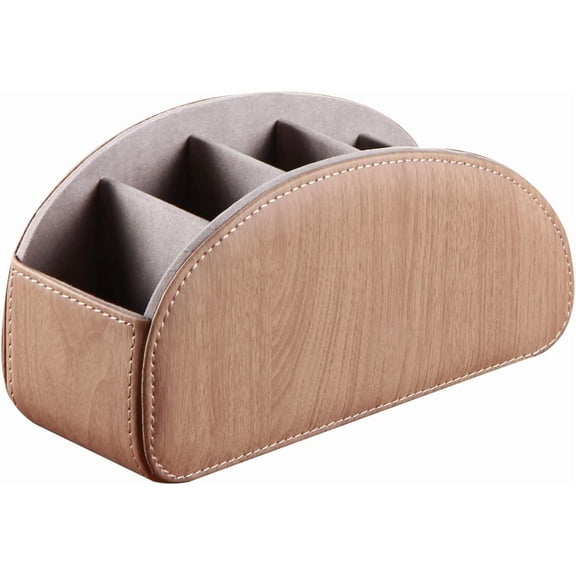 HSAPOW-PU Leather Remote Control Organizer Box with 5 Compartments - Desktop & Bedside Storage for TV Remotes,DVDs,Blu-ray,Glasses,Pens,Media Players Multi-Purpose Holder(Beech Wood)