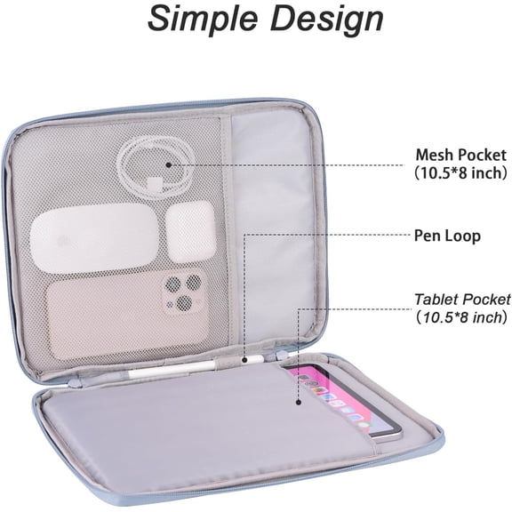 HSAPOW-Padded Tablet Sleeve Bag for 9-11 Inch iPad Pro, iPad Air and Other Tablets (PU-Misty Blue, 11 inch)