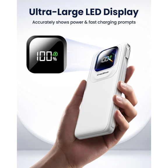 HSAPOW-Portable Charger with Built-in Cables,22.5W Super Fast Charging Power Bank Slim Phone Charger,10000mAh Travel Battery Pack Battery Bank with Smart LED Display for iPhone, Android & USB-C