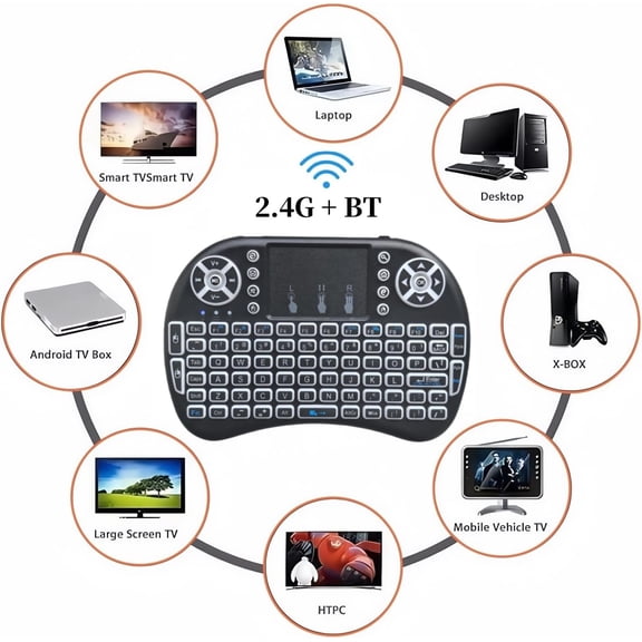 HSAPOW-Portable Mini Wireless Keyboard with Bluetooth&2.4G, Touchpad Mouse Combo Upgraded BRG Backlitght Memory for PC/Android TV Box/Projector/HTPC/Pad/Xbox/Tablets:i8-BT