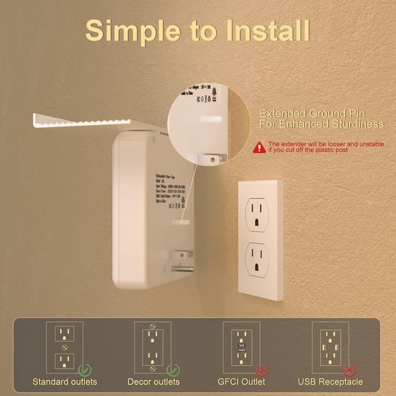 HSAPOW-Power Charger with Shelf, Wall Outlet Extender Surge Protector with 6 AC Outlets, 4 USB Ports(1 USB C) Plug Expander Charger Shelf with Storage for Home, Dorm