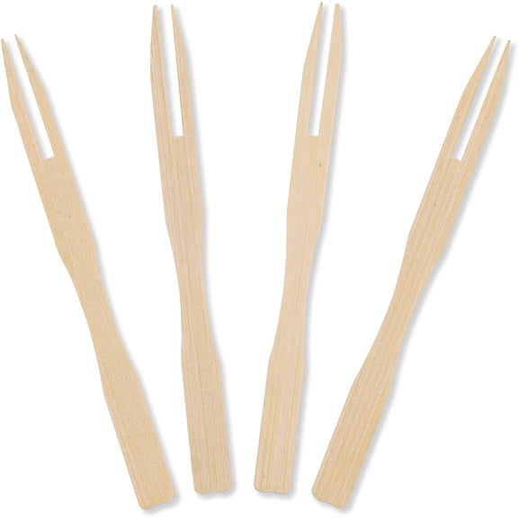 HSAPOW-Premium Thick & Sturdy Natural Bamboo Double Prongs Mini Forks 3.5 Inch 330pc, Fruit Picks/Cocktail Forks/Party Forks/Buffet Forks/Cocktail Picks for Appetizer, Cocktail, Pastry GM1031C