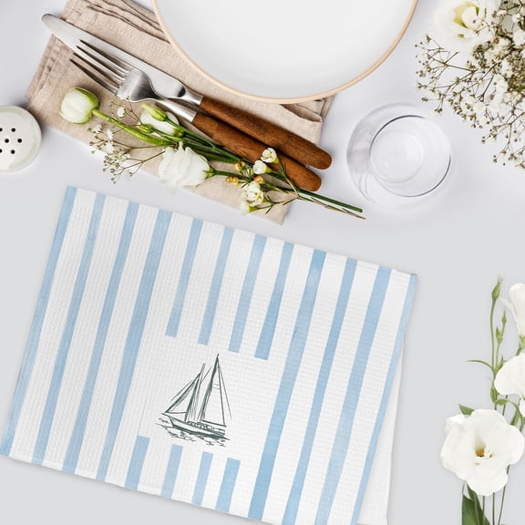 HSAPOW-Preppy Nautical Boat Kitchen Towels, Coastal Beachy Lighthouse Hand Towels, Beach Nautical Boat Decorative Hand Dish Tea Towel for Kitchen Bathroom, Coastal Beach Decor, 16x24 Inch