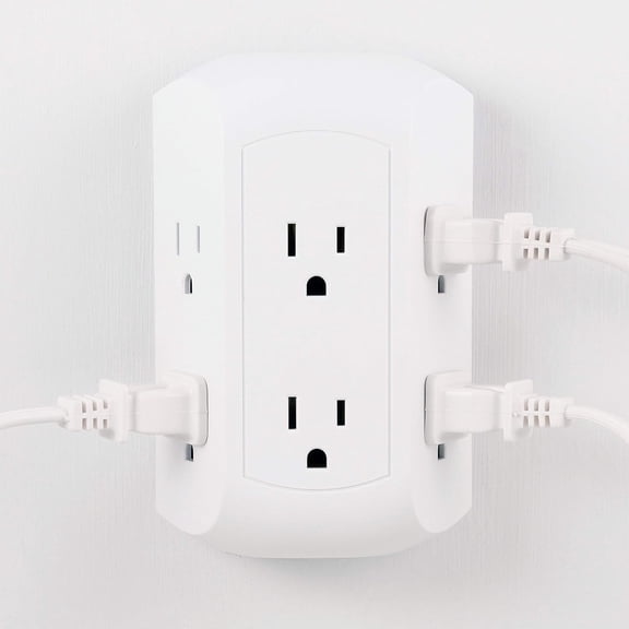 HSAPOW-Pro 6-Outlet Extender, Surge Protector, Spaced Wall Tap, Side-Access, 3-Prong Power Strip, Charging Station, 560 Joules, UL Listed, White, 43648