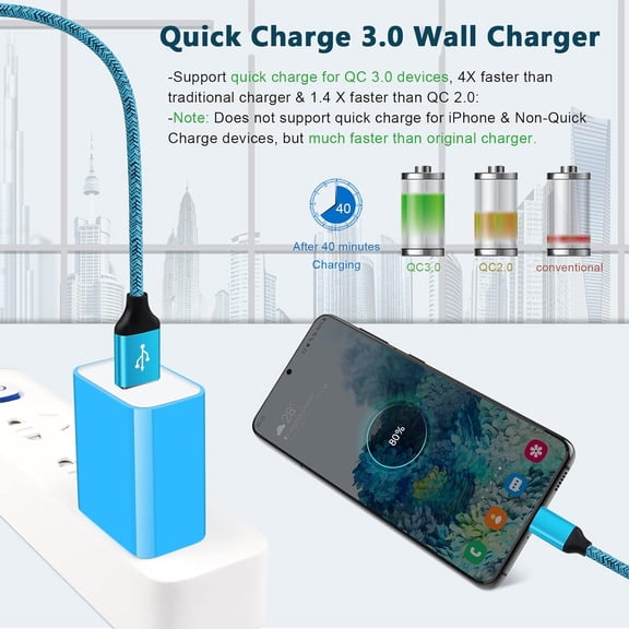 HSAPOW-Quick Charge 3.0 Adaptive Fast Charger Block+Android C Charger Cable Fast Charging for Samsung Galaxy S26/S25/S24/S23 Ultra/S22/S21 FE/S20/A17/A56/A36/A26/A16/A25/A35/A55/A15/A54/A14/A53/A13/A