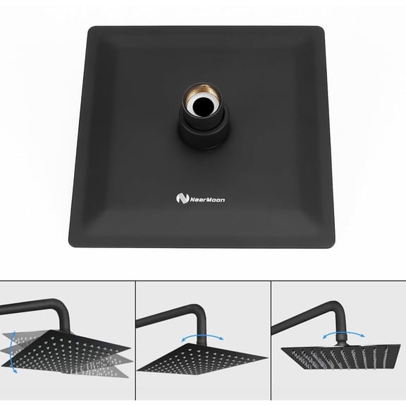 HSAPOW-Rain Shower Head, High Flow Stainless Steel Square Rainfall Shower, High Pressure Design, Awesome Shower Experience Even At Low Water Flow (6 Inch, Matte Black)