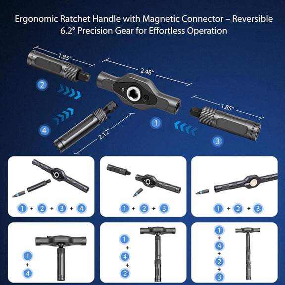 HSAPOW-Ratcheting Screwdriver Set, 24-in-1 Multi-Bit Driver with 6.2 Fine Tooth Ratcheting Gear, S2 Steel Bits, Extended Lever Handle, Magnetic Tips, Compact Tool Kit for Home Repair & DIY