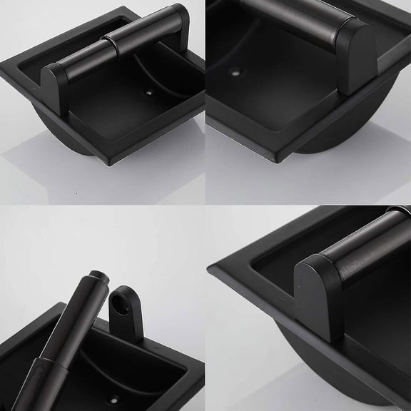 HSAPOW-Recessed Toilet Paper Holder Black in Wall Toilet Roll Holder Stainless Steel Metal Bathroom Tp Hanger Storage in Cabinet for Small Spaces Durable Heavy Duty Space Saving Design