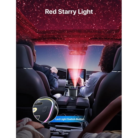 HSAPOW-Retractable Car Charger with Starlight, 66W Starlight in Car roof 4 in 1 Retractable Car Phone Charger Adapter, Fast Charging USB C Cable, Compatible with iPhone 17/16/15/14/13/12