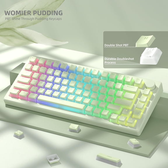HSAPOW-Shine Through PBT Keycaps, Green Pudding Key caps, OEM Profile Double Shot Custom Keyboard Keycaps 130-key Set for 60% 65% 75% 100% Cherry Gateron MX Mechanical Keyboard-Matcha Green