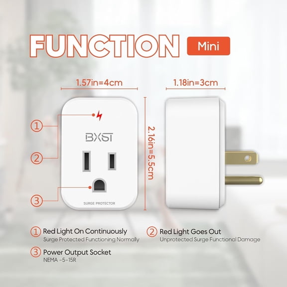 HSAPOW-Single Outlet Surge Protector, Refrigerator Surge Protector Wall Socket,Ground Protected Light Indicator for TV, Air Conditioner, Washing Machine and Home Appliances,15A 1800W, 2 Pack
