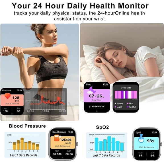 HSAPOW-Smart Watch for Men Women Compatible with iOS Android Phone,1.83" Full Touchscreen IP68 Waterproof Smartwatch,Fitness Tracker with Make/Recive Call 123+ Sport Modes Heart Rate/Sleep Monitor