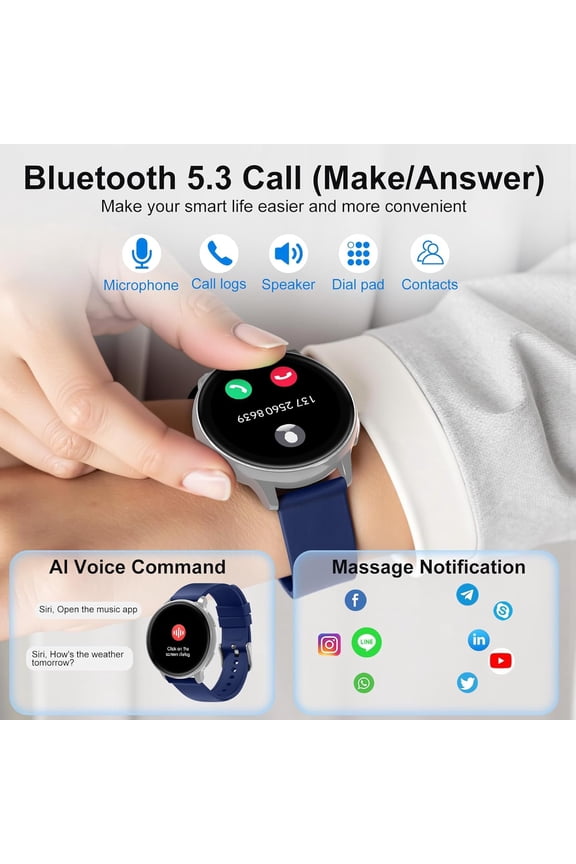 -Smart Watch for Men Women Fitness Tracker with 100+ Sport Modes,Activity Trackers for iOS/Android Waterproof/Heart Rate/Sleep/Steps Monitor/Pedometer Monitor Monitor (Silver+Blue)