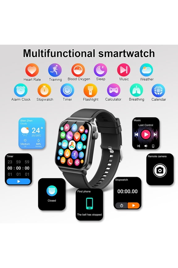 -Smart Watch for Men Women, Fitness Tracker Heart Rate Monitor, 1.85" Touch HD Smartwatch for Android iOS IP68 Swimming Waterproof for 100+ Sport Modes, Sleep Tracking, Step Pedometer Calories