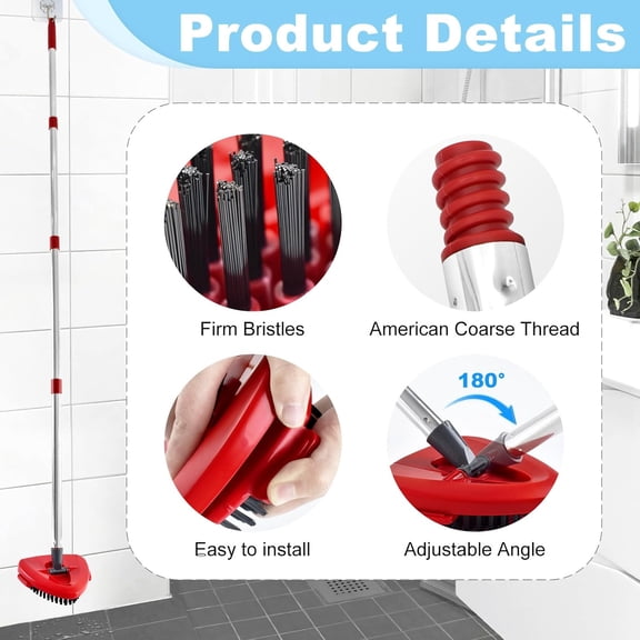 HSAPOW-Spin Mop Handle for O-Cedar,Scrub Brush and Mop Base Compatible with Ocedar EasyWring 1 Tank System,4 Section 30" to 58" Mop Replacement Handle Stick Pole for O Cedar Spin Mop Refills and Broo