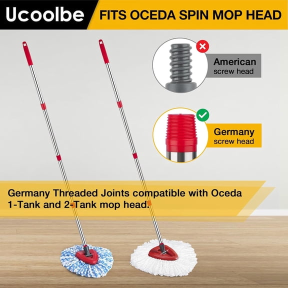 HSAPOW-Spin Mop Replacement Handle Compatible with O-Cedar Spin Mop & Bucket System, 4-Section 30" to 58" Mops Handle Replacement Stick for Floor Cleaning, Mops Head & Base Not Include