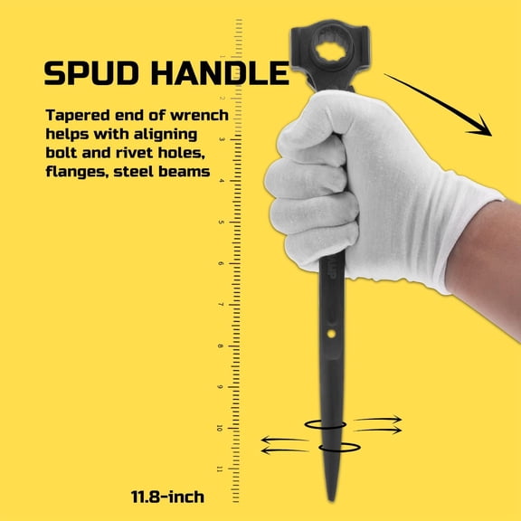HSAPOW-Spud Ratchet Wrench with Hammer Head, 3/4" x 7/8" Dual End Socket Ratcheting Podger Scaffold Spud Wrench Long Handle Bar Hammer for Construction Works, Black