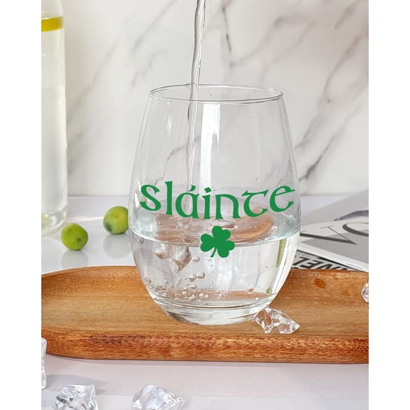 HSAPOW-St Patrick's Day Gifts - Slainte - Stemless Wine Glass Irish Gifts for Women,Men,Friends,Sister,Wife,Husband,Ireland Souvenirs St Patrick's Day Decor Leprechaun Accessories