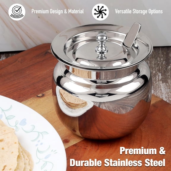 HSAPOW-Stainless Steel Ghee Pot with Spoon and Lid | Ghee Container for Kitchen | Premium Oil Container with Lid for Pooja Items, 13 oz (400 ml)