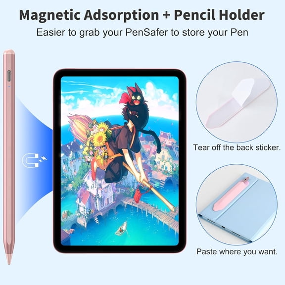 HSAPOW-Stylus Pen for iOS&Android Touch Screens, Active Pencil for Samsung, Smart Digital Stylus Pens for Lenovo/Huawei/Vivo/Mi Tablets, iPhone/Google Pixel Smart Phones Drawing&Writing (Rose Gold)